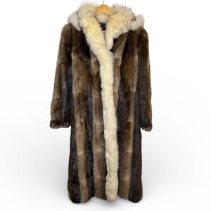 Vintage 90’s Genuine Muskrat Fur Hooded Coat Made In Canada